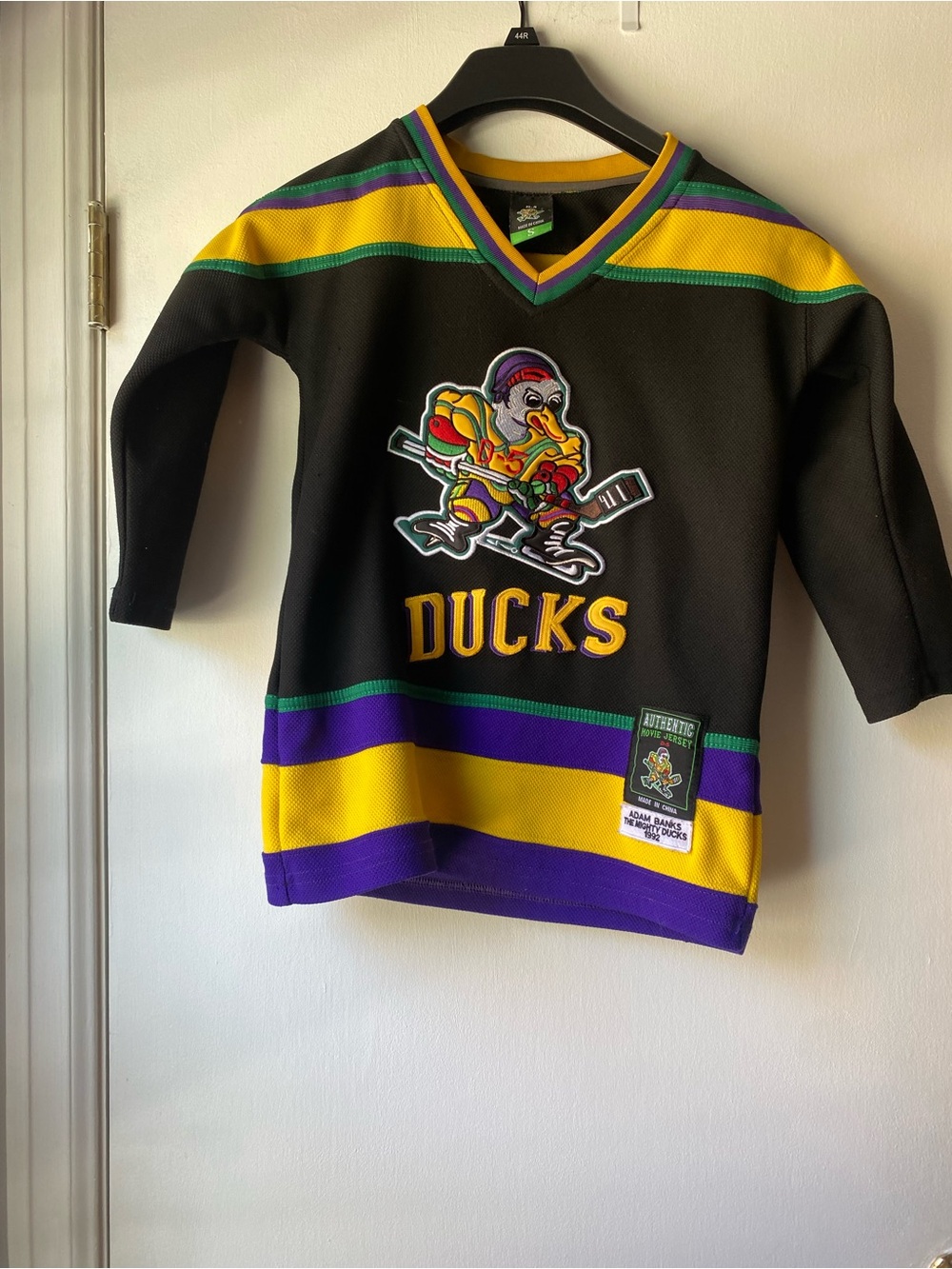 Ducks Kids Hockey Jersey - Black with Yellow & Purple